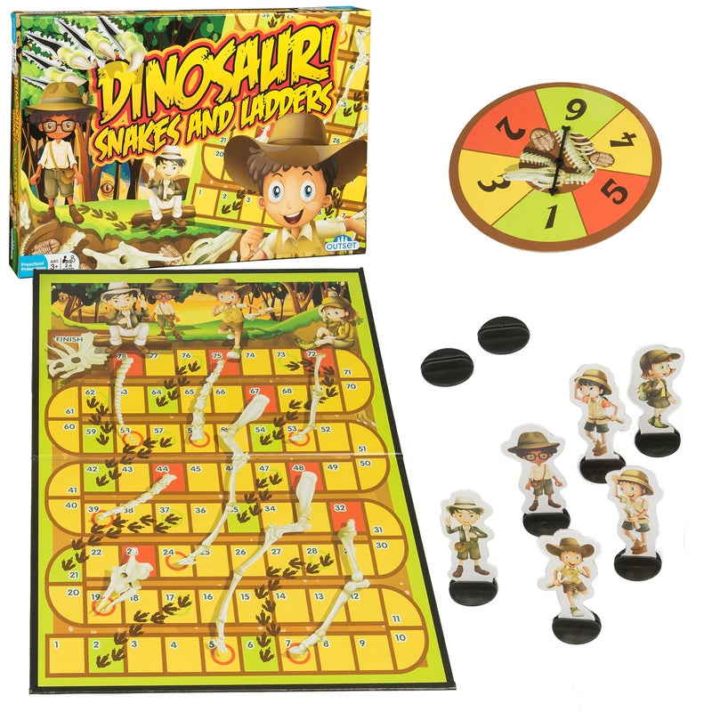 Outset Media Dinosaur Snakes and Ladders Preschool Game - No Reading Required - Early Learning Basic Couting Game for Kids Ages 3 and up - for 2 to 6 Players by Outset - Image 1